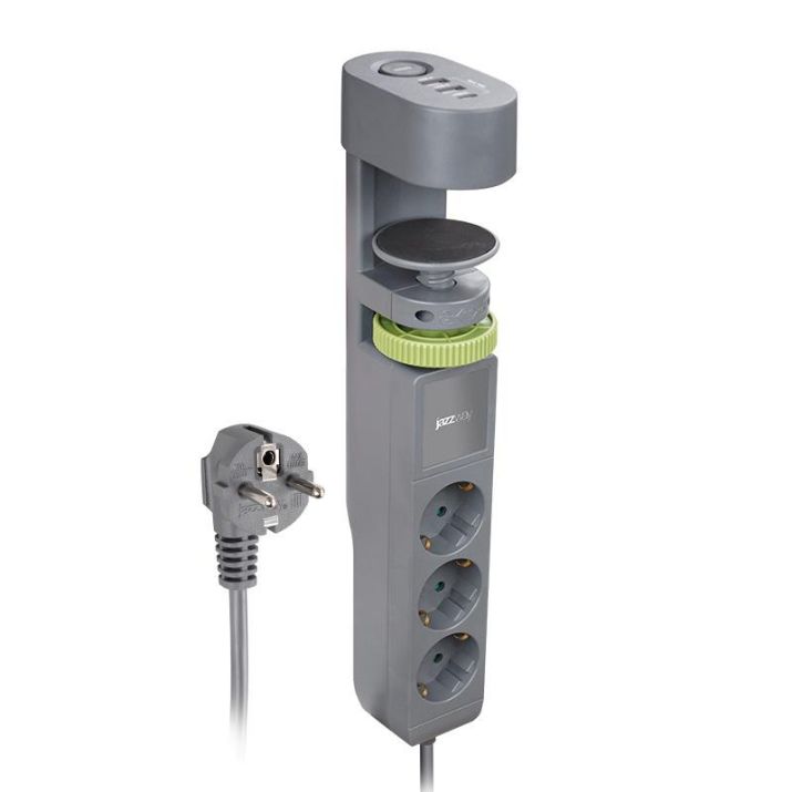 Изображение Удлинитель 3х1.5м на струбцине с заземл. с выкл. 3 USB выхода (2А+1С) IP20 ПВС 3х1 ETD-03U-150-gy (3х1.5) сер. JAZZway 5059559