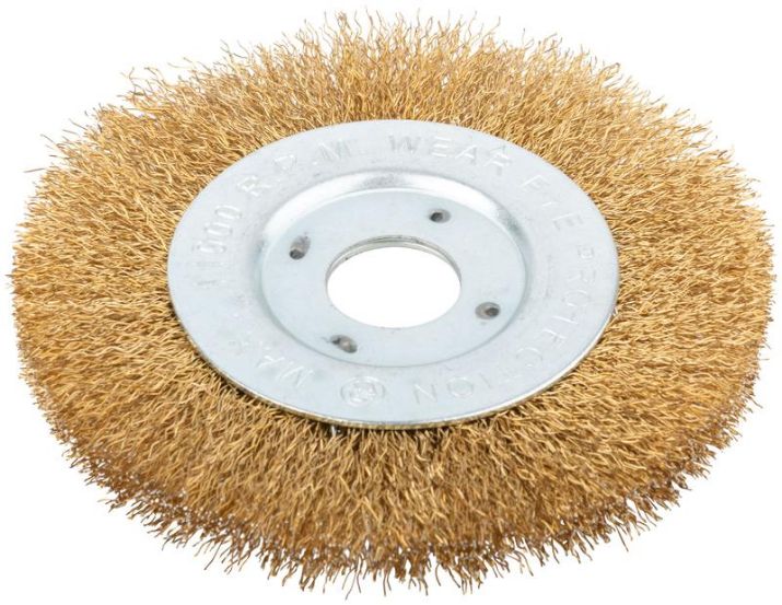 Изображение Корщетка-колесо посадочный d22.2мм стальная латунированная волнистая проволока 125мм FIT 39065