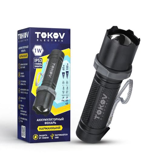 Изображение Фонарь аккумуляторный ручной среднего размера корпус черн. TOKOV ELECTRIC TKE-RF-A-07