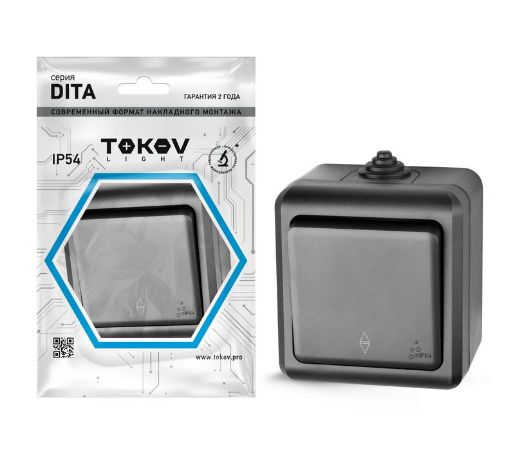 Изображение Переключатель 1-кл. ОП Dita IP54 10А 250В карбон TOKOV ELECTRIC TKL-DT-P1-C14-IP54