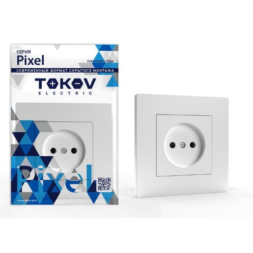 Изображение Розетка 1-м СП Pixel 16А IP20 без заземл. в сборе бел. TOKOV ELECTRIC TKE-PX-R1F-C01