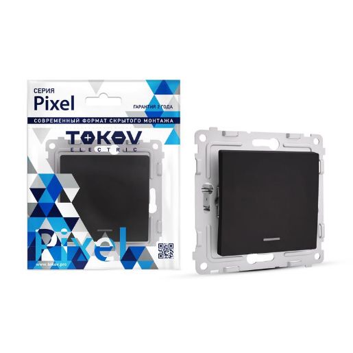 Изображение Выключатель 1-кл. СП Pixel 10А IP20 с индикатором механизм карбон TOKOV ELECTRIC TKE-PX-V1I-C14