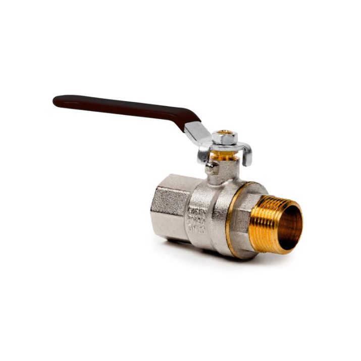 Изображение Кран шаровой ручка рычаг латунь внутр./наружн. резьба 1/2дюйм PN40 никель (инд. упак.) RTP 34888