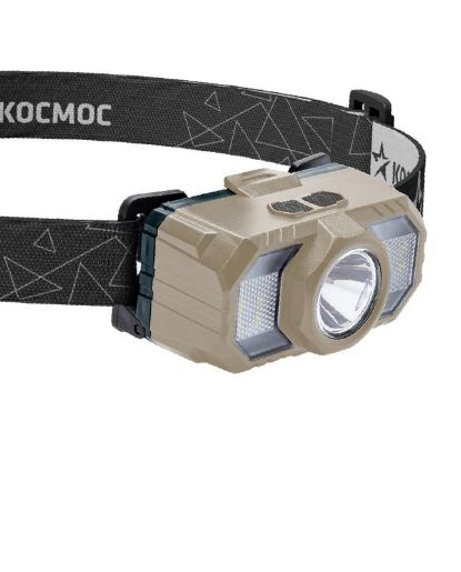 Изображение Фонарь аккумуляторный налобный 2Вт LED+2Вт SMD LED+красн. съемные Li-ion 2x18650 1200мА.ч=2400 мА.ч корпус ABS-пластик USB-шнур регулируемый эласт. ремешок КОСМОС KOC506Lit