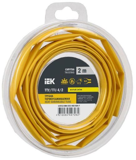 Изображение Трубка термоусадочная ТТУ нг-LS 4/2 желт. (уп.2м) IEK UDR12-004-002-002-K05-T