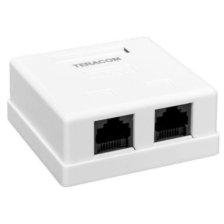 Изображение Розетка настенная TERACOM кат.5E неэкранированная 2 порта RJ-45 Dual IDC бел. EKF TRC-WBOX-2RJ45-5EUTP-WH