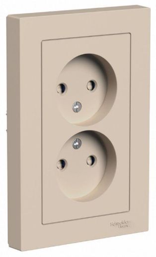 Изображение Розетка 2-м. AtlasDesign 16А без заземл. со шторками в сборе песочн. SE ATN001222