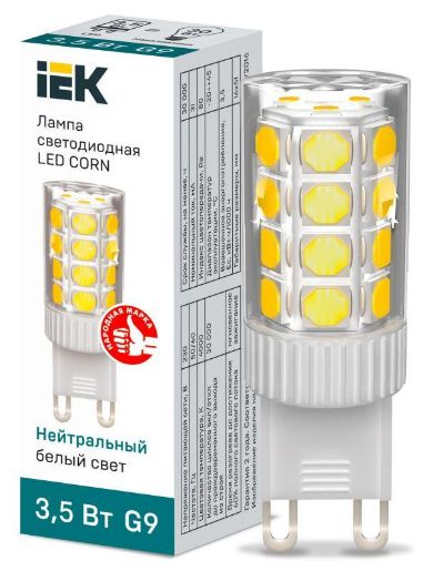 Изображение Лампа светодиодная Corn 3.5Вт капсульная 4000К нейтр. бел. G9 230В керамика IEK LLE-Corn-4-230-40-G9