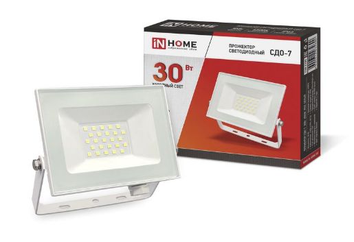 Изображение Прожектор светодиодный СДО-7 30Вт 6500К IP65 2700лм 230В бел. IN HOME 4690612034690