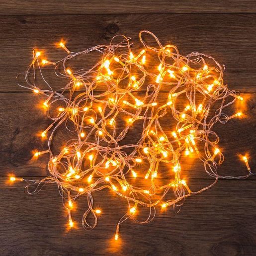 Изображение Гирлянда светодиодная универсальная 10м 100LED тепл. бел. 4Вт IP20 с контроллером 8 режимов провод ПВХ прозр. Neon-Night 303-063