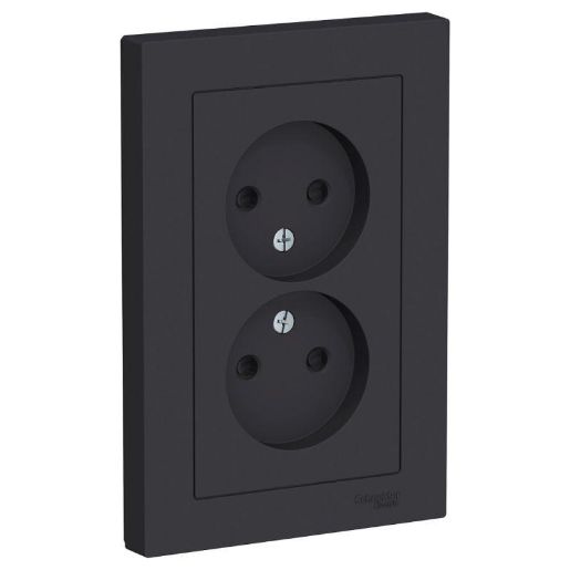 Изображение Розетка 2-м СП AtlasDesign 16А IP20 без заземл. защ. шторки в сборе карбон SE ATN001022