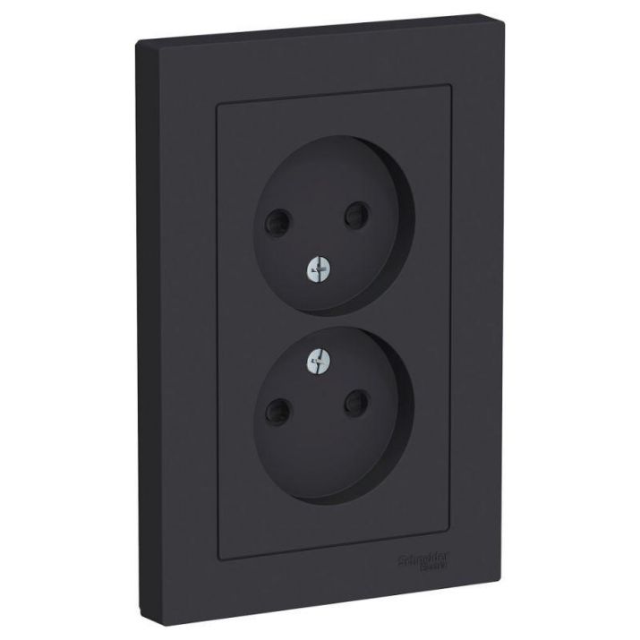Изображение Розетка 2-м СП AtlasDesign 16А IP20 без заземл. защ. шторки в сборе карбон SE ATN001022
