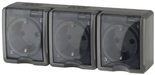 Изображение Розетка 3-м ОП Эра Эксперт 11-2406-03 16А IP54 16AX 250В 3х2P+E защ. шторки сер. Эра Б0020723