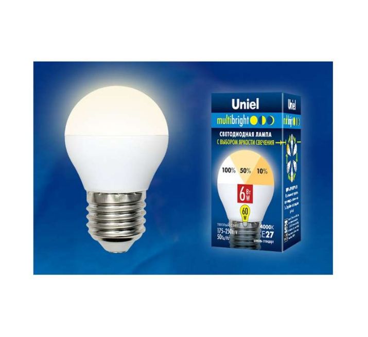 Изображение Лампа светодиодная LED-G45-6W/WW/E27/FR/MB PLM11WH Multibright 6Вт шар матовая 3000К тепл. бел. E27 100-50-10 (упак. картон) Uniel UL-00002377