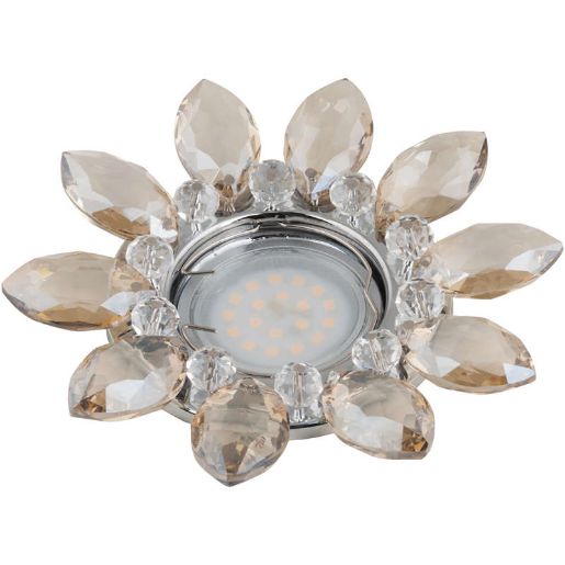 Изображение Светильник декоративный встраиваемый DLS-P112 GU5.3 CHROME/COGNAC+CLEAR "Peonia" без лампы GU5.3 основание металл; хром отделка стекло коньячный с прозр. кристаллами Fametto 10542