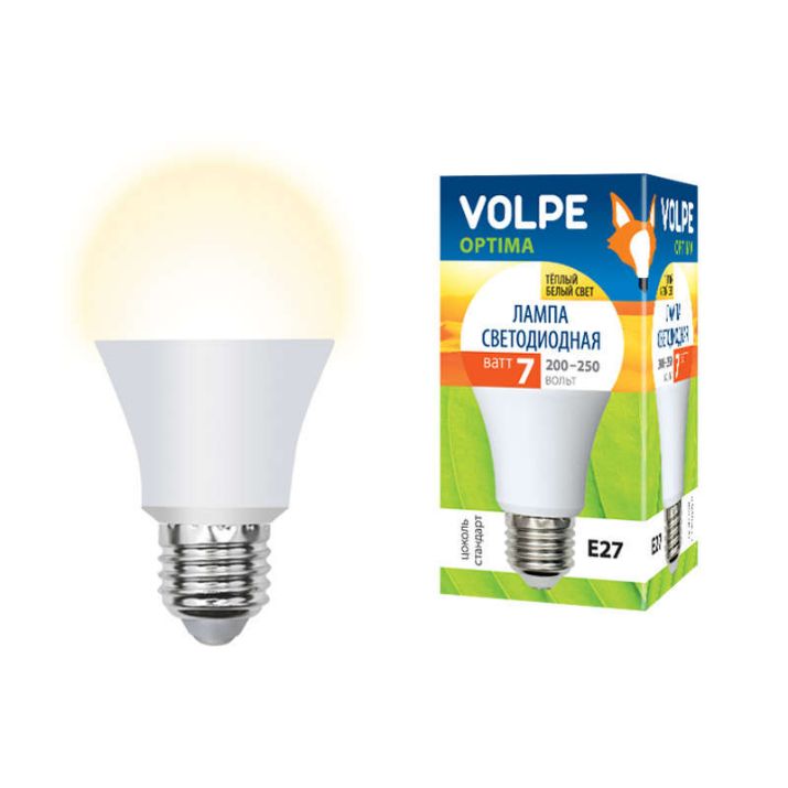 Изображение Лампа светодиодная LED-A60-7W/WW 7Вт грушевидная 3000К тепл. бел. E27 600лм 200-250В Volpe UL-00001064