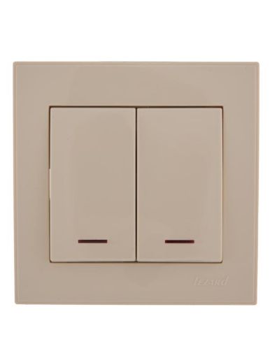 Изображение Выключатель 2-кл. СП Rain IP20 с подсветкой крем. LEZARD 703-0303-112