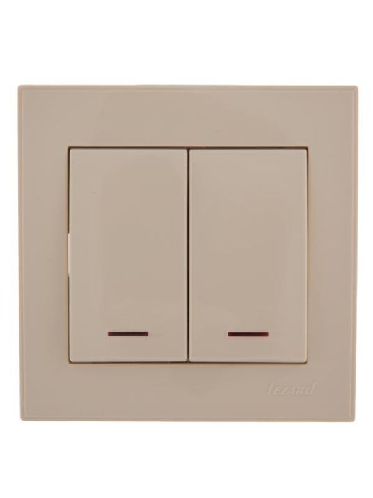 Изображение Выключатель 2-кл. СП Rain IP20 с подсветкой крем. LEZARD 703-0303-112