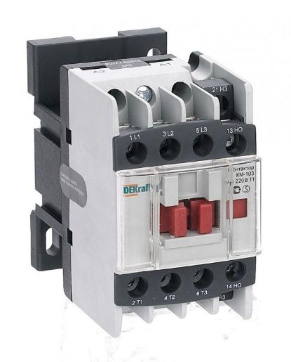 Изображение Контактор КМ-103 12А кат. 24В AC 1НО+1НЗ AC-3 DEKraft 22105DEK