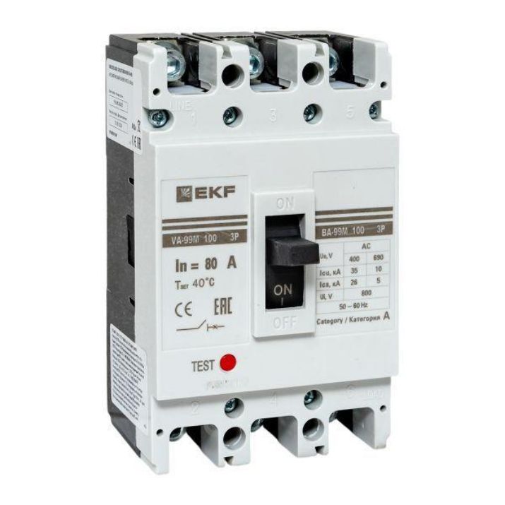 Изображение Выключатель автоматический 3п 100/80А 35кА ВА-99М PROxima EKF mccb99-100-80m