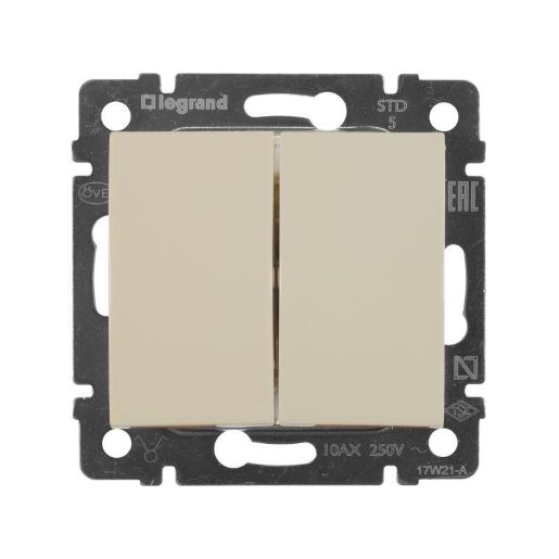 Изображение Выключатель 2-кл. СП Valena 10А IP31 250В механизм сл. кость Leg 774305